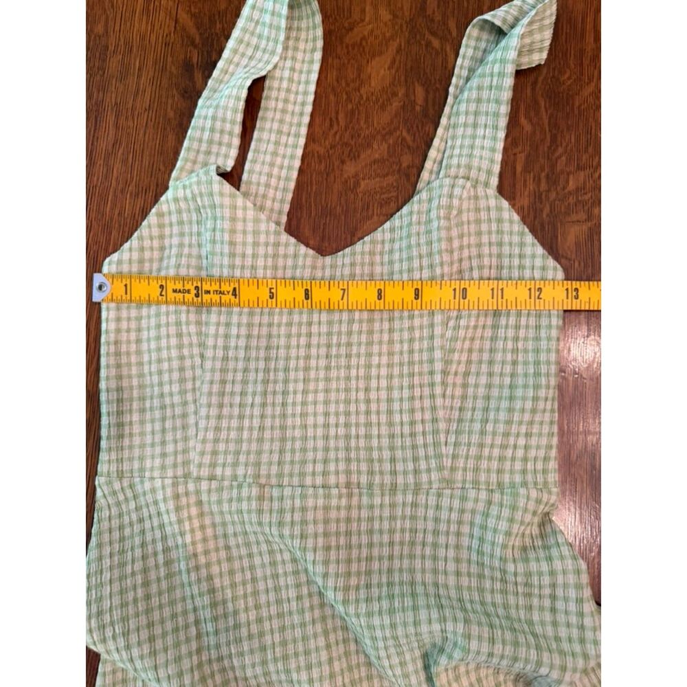 MNG Mango Green Gingham Seersucker Midi Dress Smocked Back Size S - Picture 3 of 8